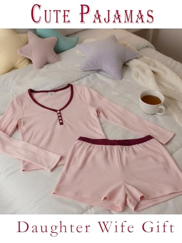 Image of Dressmine Cute Pjs Pajama Sets for Women Sexy 2 Piece Spring Pajamas Lounge Sleep Set Long Sleeve Shorts Sleepwear
