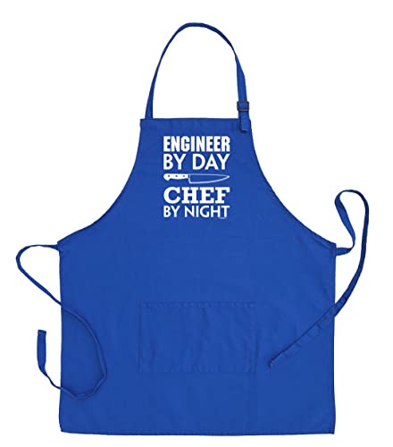 ThisWear Engineer Gifts For Men Engineer By Day Chef By Night Two Pocket Adjustable Bib Apron Royal