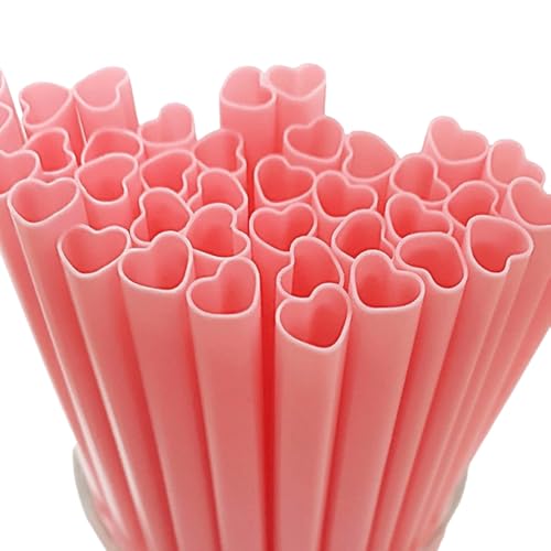 20pcs Pink Heart-Shaped Reusable Straws,Individually Wrapped Cute Cocktail Straws for Valentine’s Day, Bridal Showers & Parties