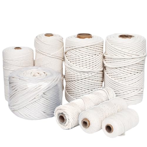 HSTWODE 1 cuerda de algodón, hilo de macramé de 1-10 mm, 50/200 metros, 1 rollo de cuerda de algodón para manualidades, plantas colgantes, manualidades, punto bohemio, decoración para colgar en la