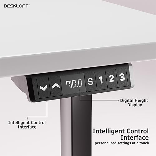Image of Electric Standing Desk Height Adjustable Table | Ergonomic Sit Stand Workstation with Walnut Wood Grain Top | Motorized Computer Desk for Home Office (Black Frame & White Top, 1200x600 mm)