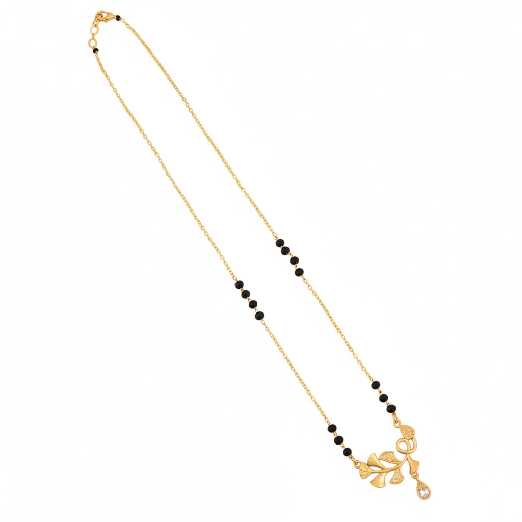 DAZIQUE IMITATION JEWELLERYV Gold Plated Mangalsutra for Women Black Bead Chain with Designer Bow Pendant Traditional Necklace Jewelry