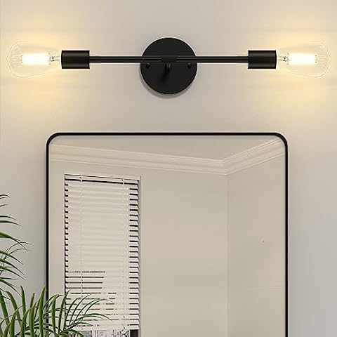 FadimiKoo 2-Light Black Bathroom Light Over Mirror, Modern Sconces Wall Lighting Fixtures, Indoor Semi Flush Mount Ceiling Light for Hallway Bedroom Kitchen (1 Pack) Cover