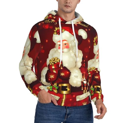 Sweat à capuche en polaire pour homme avec grand imprimé Santa Claus hiver