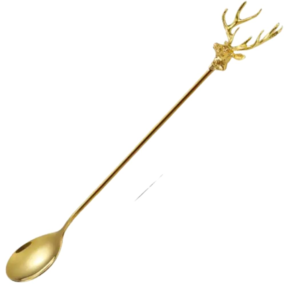 Cucharas de café de mango largo de alce, de acero inoxidable, para helado, postre, regalos de Navidad, accesorios de cocina, cuchara dorada