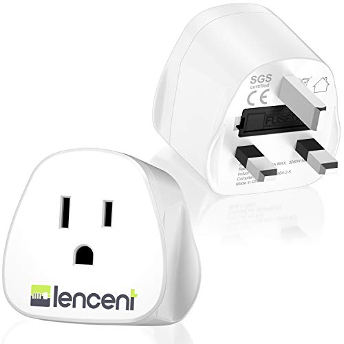 LENCENT 2X US to UK Plug Adapter, America 2/3 Pin to 3 Pin UK Travel Adaptor, the United States/Mexico/Canada to British Plug Adapter with 13A Fuse- White, 2 Pack