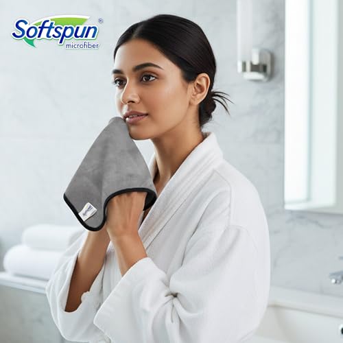 Image of SOFTSPUN Microfiber Hand & Face Wipes 280 GSM 20x30 Cms, 4 Piece Towel Set, (Light Grey) Super Soft & Silky for Hand, Face and Body - Hypoallergenic Sensitive Skin Wipes & Washcloths.