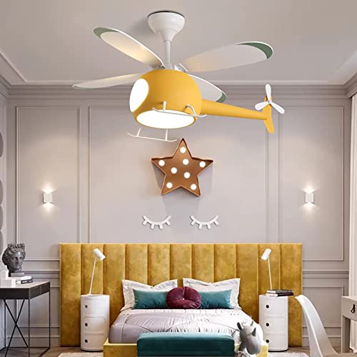 Ventilateur De Plafond 31,4 Pouces 80w Avec Lumières Led Convient À La Chambre Des Enfants, Et L’intérieur Est Décoré Avec Un Design D’hélicoptère Moderne (( Jaune /80W )) Cover