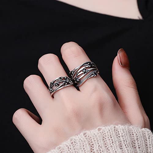 Bague réglable en argent 925 multirangs vintage à zircone noir - 3