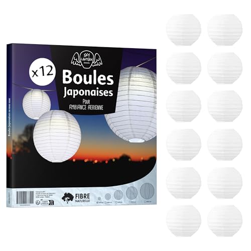 12x Lanterne Papier 10 cm Blanches - Suspension Boule Papier 10 cm (12'') Type Lanterne Japonaise pour Decoration Mariage - 12 pièces - Le Must de la Gamme de...