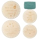 4 Stück Korbboden zum Häkeln, Rund Holzboden für Häkelkorb Mit Segen, Naturholzkorbboden Holzboden zum Häkeln, Taschenboden zum H äkeln für DIY Korbflechten Liefert Basteln