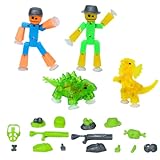Zing Stikbot Dino Theme Pack Bundle, Set of 2 Stikbots, 2 Stikbot Dinos and Dino-Themed Accessories, Create Stop Motion Animation (Mixed)