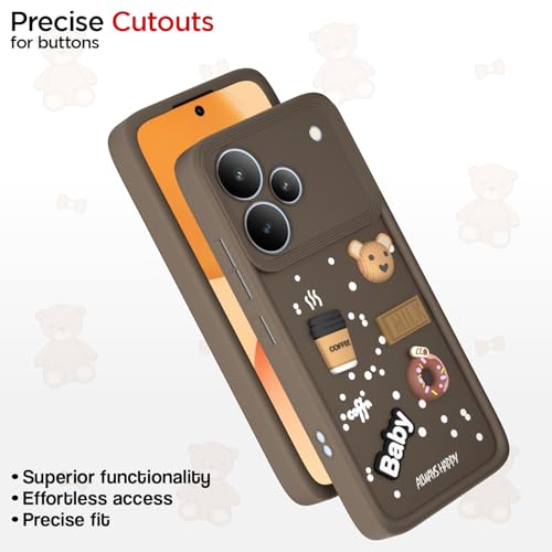 Image of Outlouders Back Cover for Realme P4 Pro 5G | 3D Cartoon Bear Cute Fun Silicone Full Body Protection Bumper Case (Brown)