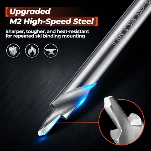 ProSSS Ski Binding Drill Bit 3.5 x 9.5mm, M2 High-Speed Steel Mounting Bit for Ski Bindings, Includes 30+ Binding Hole Plugs, Compatible with Alpine/Telemark/Touring Skis