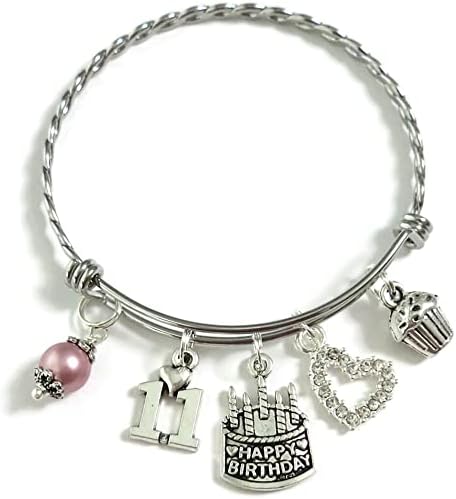 11th BIRTHDAY Bracelet, 11th Birthday Charm Bracelet, Granddaughter Daughter Gift Idea, Eleventh Birthday Gift, 11 Year Old Birthday Bangle