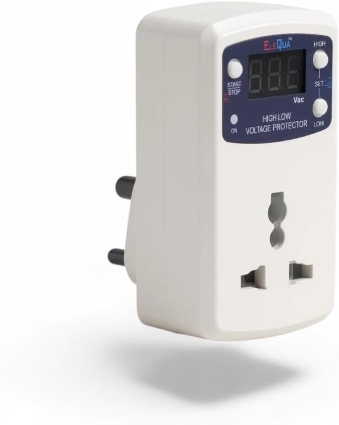 ELEQUA Digital High, Low Voltage Cutoff/Protector/Safty (Adjustable Setting) Plug Socket,โ 6AMP with Surge Protection Upto 4000 Volts,Made in India