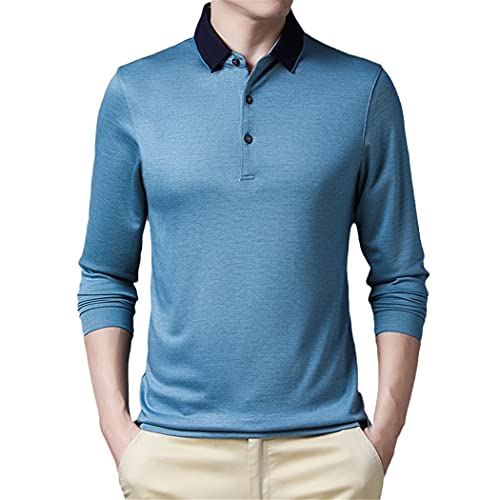 Polo en soie homme de coupe droite bleu clair chic et manches longues