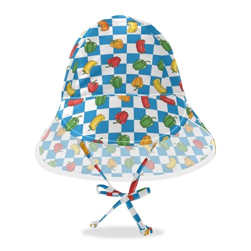 WIFIU Checkerboard Colorful Peppers Baby Sun Hat for Girls Boys Toddler Beach Bucket Hats for Camping Travel Outdoor 2-4T