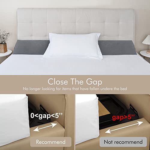 Image of Vekkia Twin Bed Wedge Pillow for Headboard Gap Filler(0-5 inch),High-Density Foam,Prevents Pillows & Items from Falling,Ergonomic Design,Large Storage Pockets, Removable&Washable Cover,Gray,39''x10''x6''