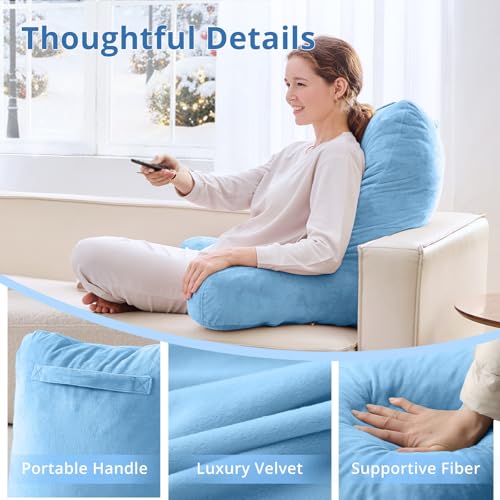 Image of Sasttie Reading Pillow for Bed, Back Pillow for Sitting Up, Blue | 25 inch Backrest Support Cushion for Couch, Sofa, and Floor, Dorm Essentials, OEKO-TEX, Adjustable Down Alternative Fill