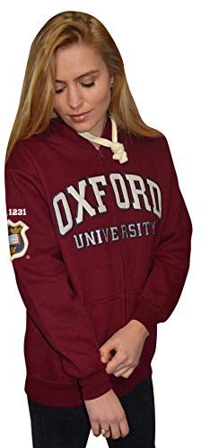 Oxford University Sudadera unisex con capucha y cremallera con licencia, granate (XL), Granate, XL