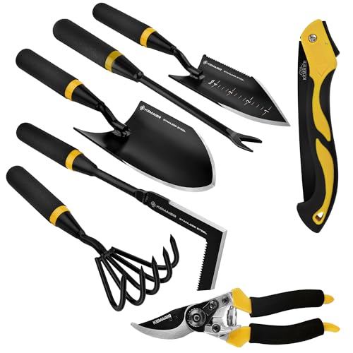 Kemaier 7 – Piece Gardening Tools Set, Stainless Steel Gardening Tools, Heavy – duty Hand Gardening Tools with a Toolbox, Suitable for Gardening Planting and Weeding, Gardening Gifts for Women and Men