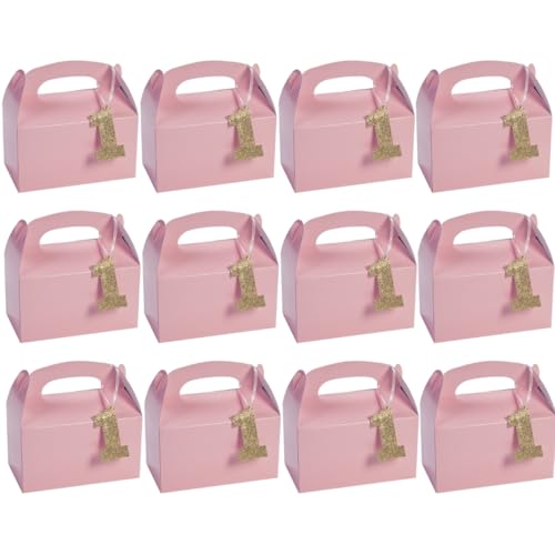 Fun Express First Birthday Treat Boxes, Set of 12, Pink, Favors for Girls 1 Year Old