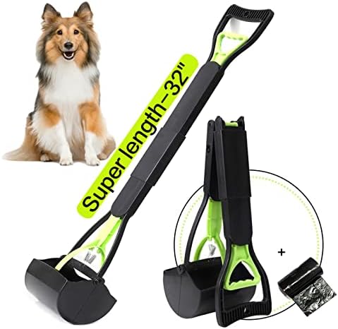 Heebzpet Dog Pooper Scooper for Large Small Dogs and Cats, Portable Long Handle 32-inch Foldable Poop Scoop,Dog Pooper Scooper with Poop Bags for Grass and Gravel Pet Waste Pick Up