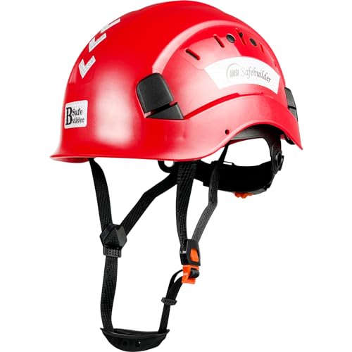 SAFEBUILDER Casco de trabajo en altura y rescate ABS Casco ventilado ranurado con trinquete ajustable suspensión de 6 puntos ANSI Z89.1-14 (casco de seguridad rojo)
