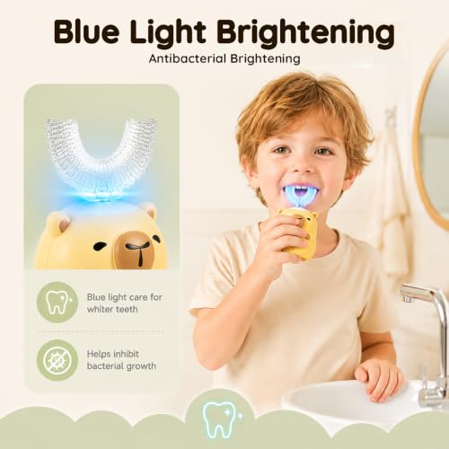Cepillo de dientes eléctrico para niños Capibara con 2 cabezales en forma de U de silicona 7