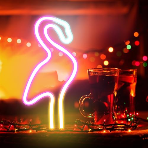 Image of Flamingo Neon Sign for Wall Decor Flamingo Lamp Wall Decor Led Light Birthday Party Decorations for Home Patio Bars Restaurants Stores Clubs Friends Family and Kids