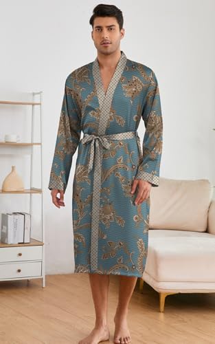 Men's Floral Paisley Pajama Sets Long Sleeve Kimono Robe and Shorts 2 Pieces Pj Sets2