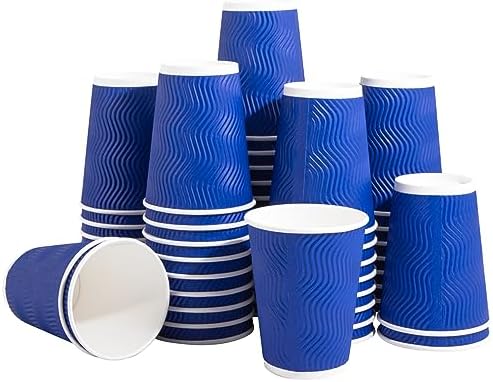 U-QE 100 Pack 12 oz Disposable Coffee Cups, Blue Paper Coffee Cups with Ripple Wall, Insulated Disposable Paper Cups for Coffee/Hot Chocolate Drinks, Hot Coffee Cups Perfect for Home, Office and Cafes U-QE 100 Pack 12 oz Disposable Coffee Cups, Blue Paper Coffee Cups with Ripple Wall, Insulated Disposable Paper Cups for Coffee/Hot Chocolate Drinks, Hot Coffee Cups Perfect for Home, Office and Cafes