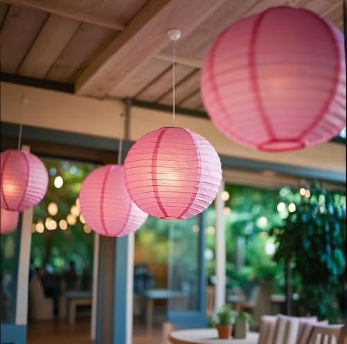 Image of Pink Paper Lanterns Decorative 10pcs Party Hanging Decorations for Bachelorette Wedding Birthday Baby Shower Graduation Anniversary Pink Themed Room Decor DIY Activities