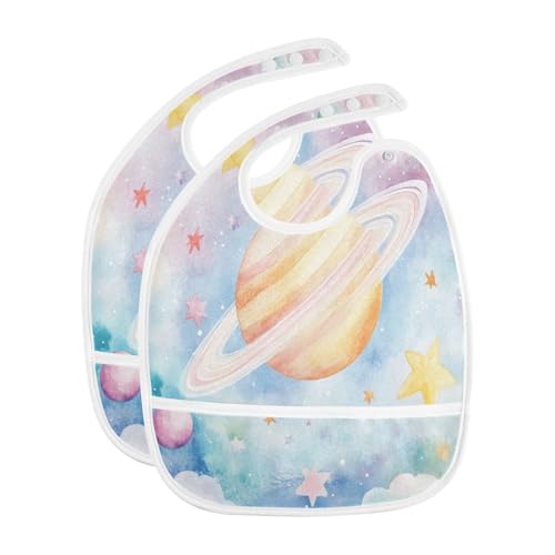 MCHIVER Stars Clouds Pink Baby Bibs for tag1 Waterproof Feeding Bib Apron with Food Cather Adjustable Cotton Food Eating Bib 2 Pack