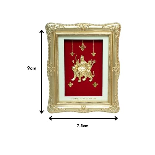 Image of EKA Divine Series - Durga 24kt Gold Foil Table Top | Symbol of Strength, Protection & Positivity | Auspicious Decorative Gift for Navratri, Home, Office & Pooja Room (7.5 cm x 9 cm)