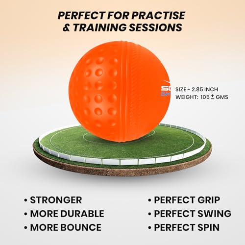 Image of SCUD Swingo Wind Ball for Cricket, Specially Designed for Swing, Dual-Surface Half-Dimple & Half-Smooth Design, PVC | 72.39mm Diameter,105g (Pack of 6pc Balls, Neon Orange)