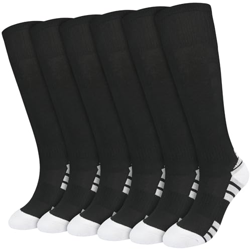 Smlper Boys Girls Football Socks 3 Pairs Kids Knee High Sports Socks with Cushioned Sole & Arch Support Training Socks for Football Rugby Hockey (UK Age 9 Years 12 Years Regular 3Black)