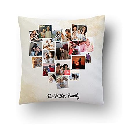 Launchigo Customized Heart Collage Pillow - Photo & Name Pillow. Best Gift for Birthday, Anniversary & Christmas.(Insert+Cover) (Heart Collage 03, 14" X 14") Cover