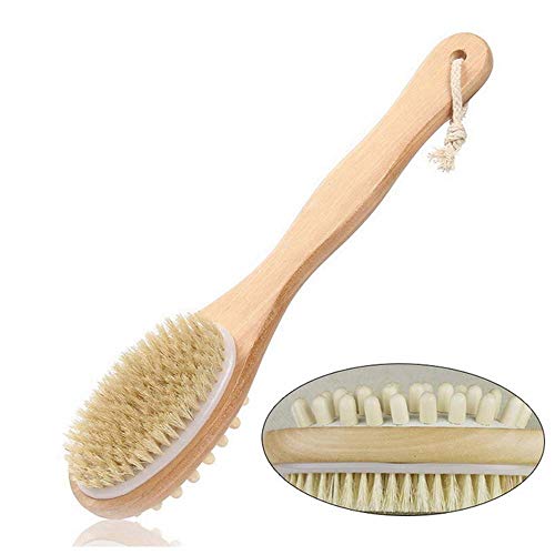 Body Brush for Back Scrubber Natural Bristles Shower Brush with Long Handle Exfoliating Wooden Body Massage (1PC)