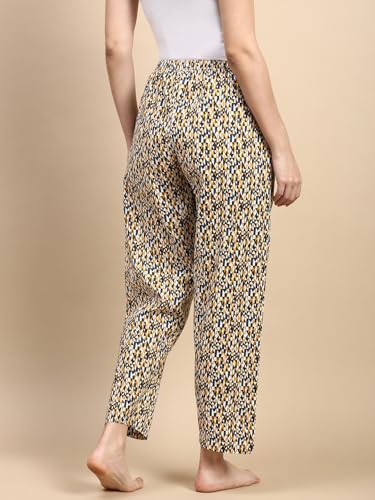 Image of KRYPTIC Women's 100% Pure Cotton Woven Pyjama | Mid Rise Relaxed Fit Full Length Nightwear Pant with Elasticated Drawstring Waistband & Side Pocket | Comfortable Lounge, Sleepwear & Casual Bottom Wear
