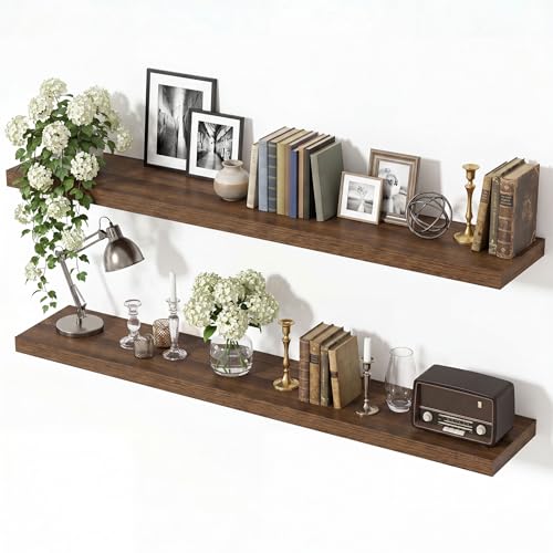 Vivelove Walnut Floating Shelves 8 Inch Deep, 48 x 8 Inch, Set of 2