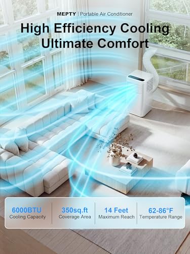 Image of MEPTY Portable Air Conditioners, 6000 BTU Portable AC Unit with Dehumidifier, Sleep Mode, 24H Timer, Cools Room up to 250 sq.ft, Room Air Conditioners with Self-evaporation System for Bedroom