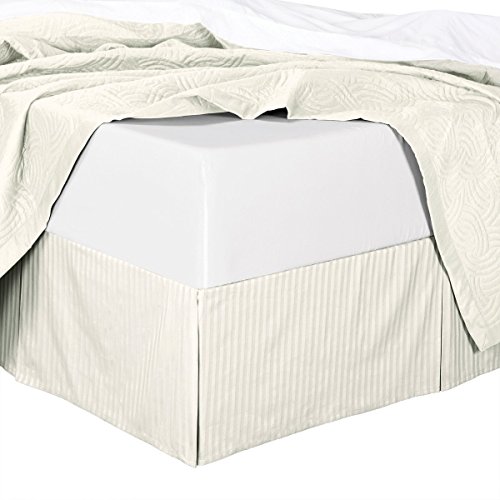Sheetsnthings Damask Stripes Microfiber Queen Bed Skirt With 14-Inch Drop, Ivory #TOP22