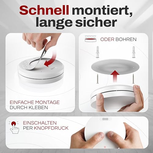 ALPENLUFT Rauchmelder 10 Jahre Batterie, Feuermelder Flach, Rauchwarnmelder, Brandmelder, | Ohne...