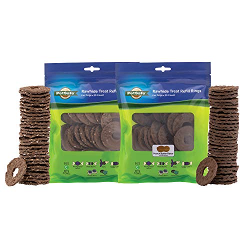 PetSafe Dog Treat Ring Variety Pack for Busy Buddy Toys â Peanut Butter and Original Rawhide â 60 Rings â Large