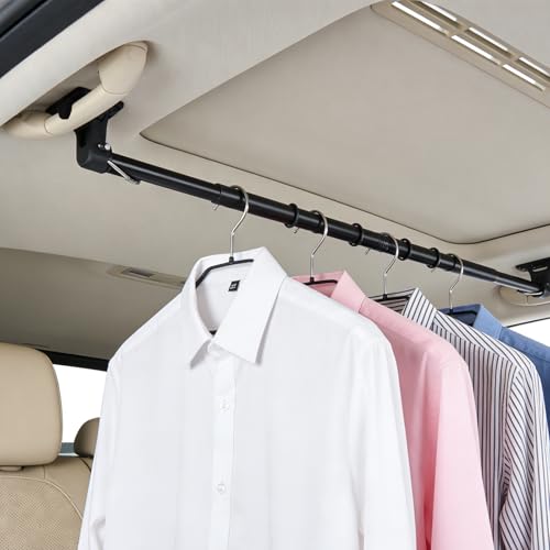 Asta appendiabiti per auto, gancio appendiabiti per auto per viaggi in auto 76-160 cm, asta appendiabiti regolabile estensibile, capacità di carico 15-20 kg per la maggior parte di auto SUV RV