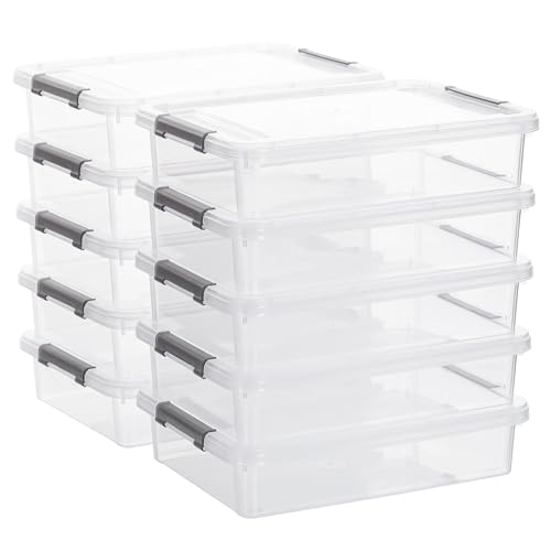 Image of Citylife 10 PCS Plastic Storage Bins with Latching Lids Portable Project Case Clear File Box Stackable Storage Containers for Organizing A4 Paper, Photo, Document, Scrapbook