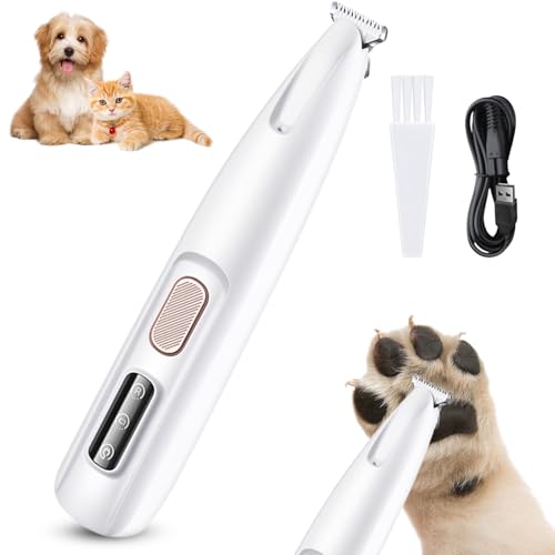 Haustierhaarschneider mit LED-Licht, Aufladbare Pfotentrimmer für Hunde Katze Extra Leise, Kabellos Hund Pfoten Trimmer, Kleine Fläche Haustier Rasierer für Pfoten, Augen, Ohren, Gesicht, Körper