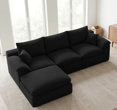 Image of Cloud Sectional Couch, Boneless Couches for Living Room, Black
